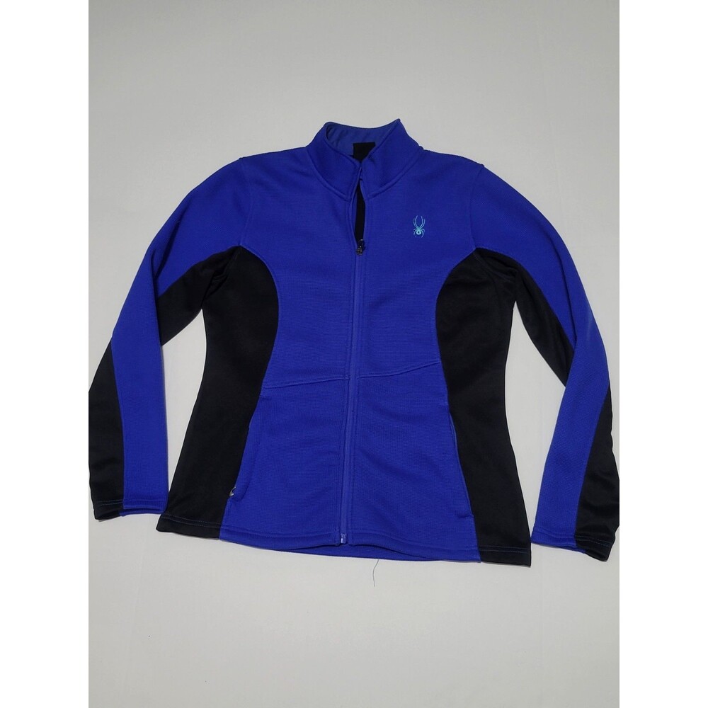 (#C) Spyder Sweater Womens Large Blue Solid Core Gorpcore Full Zip Mock Outdoor